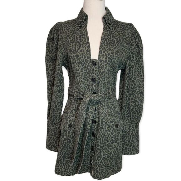 Excellent Marissa Webb Denim Cheetah Mera Print Canvas mini Dress Size Large H1 - Picture 4 of 14